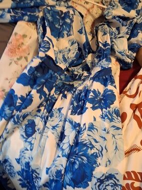 SHEIN White Maxi Dress with Blue Floral Print